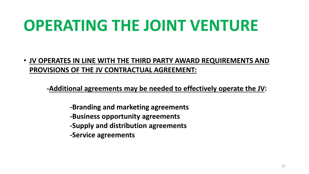 operating the joint venture