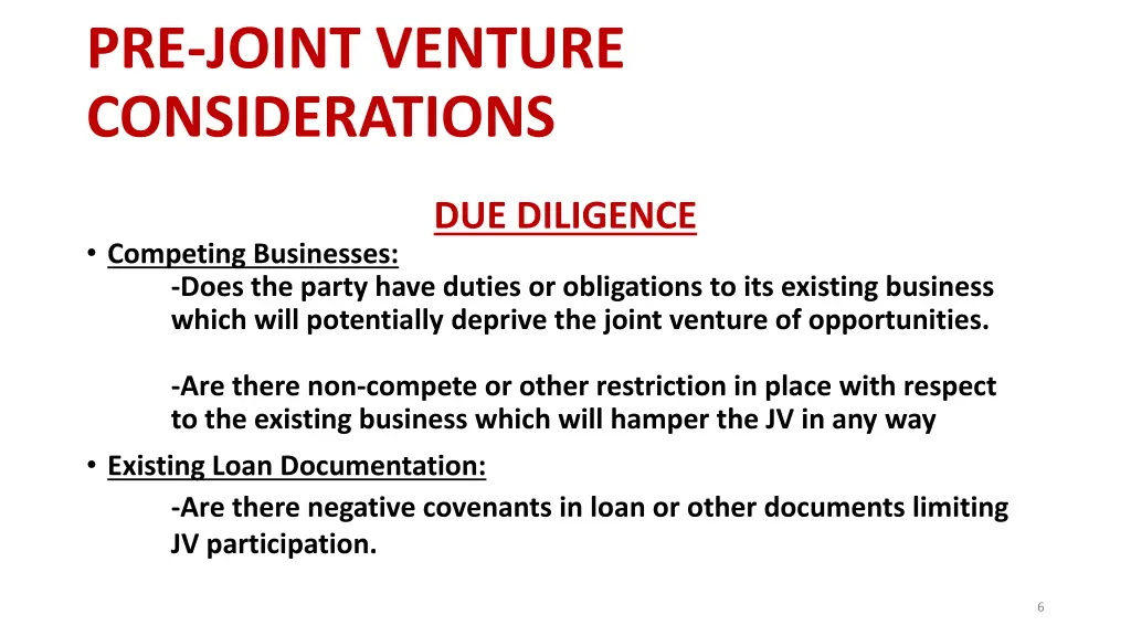 pre joint venture considerations 1