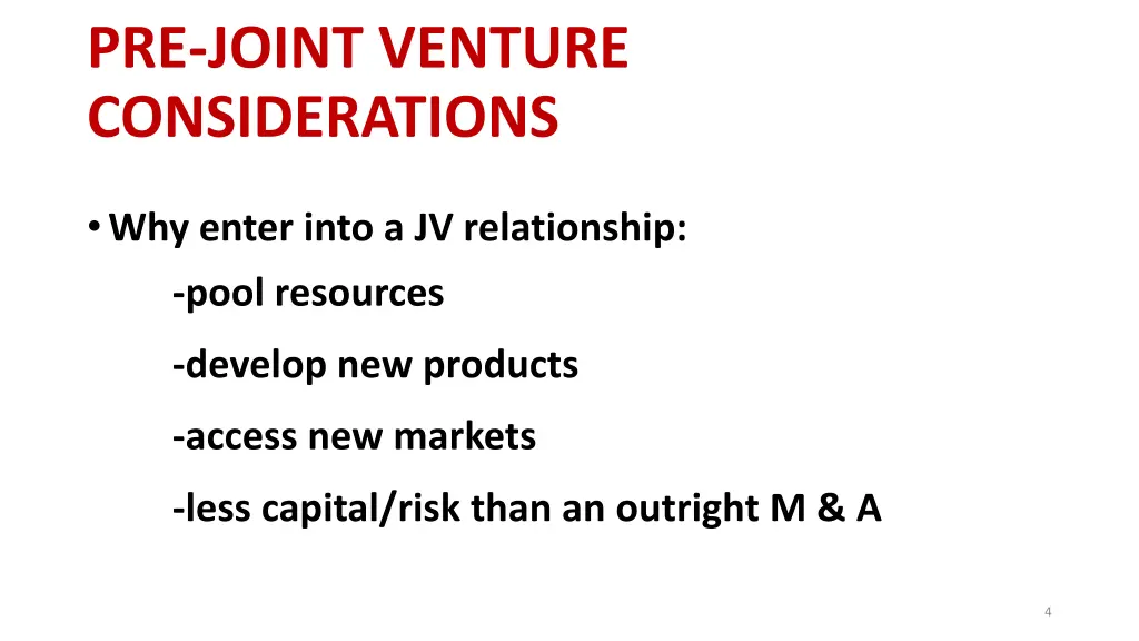 pre joint venture considerations