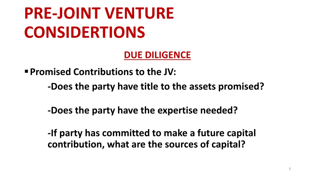pre joint venture considertions