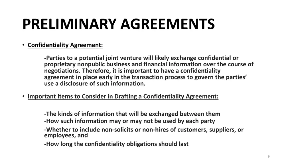 preliminary agreements 1