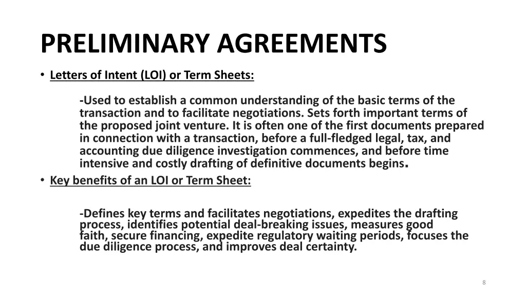 preliminary agreements