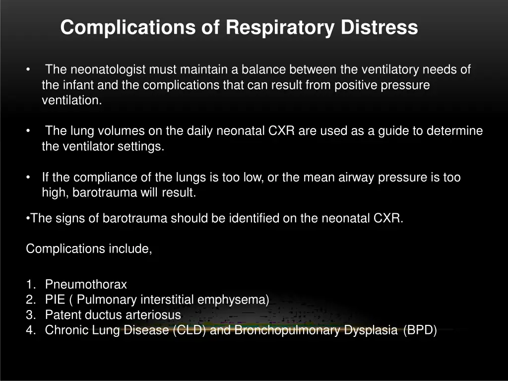 complications of respiratory distress