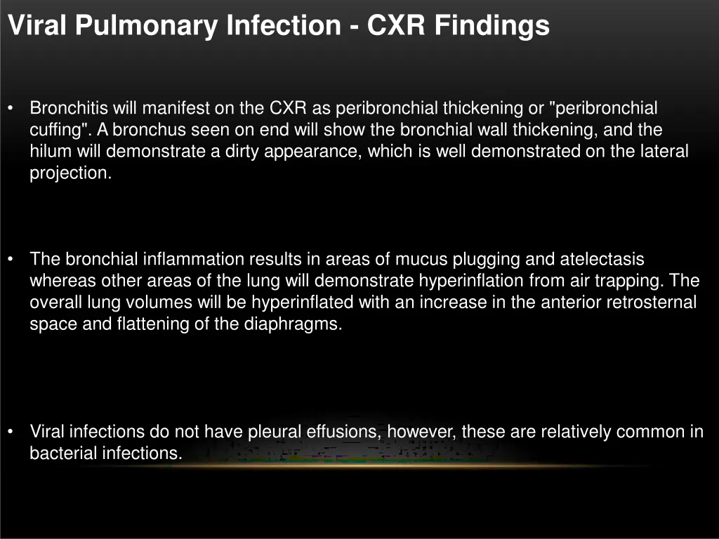 viral pulmonary infection cxr findings
