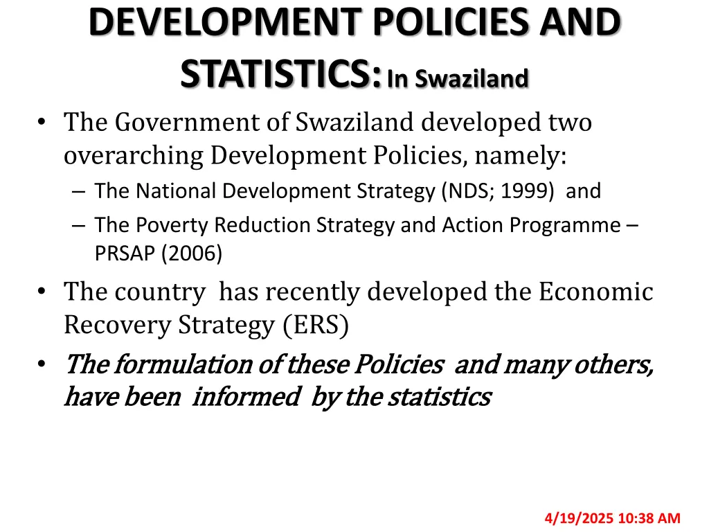 development policies and statistics in swaziland