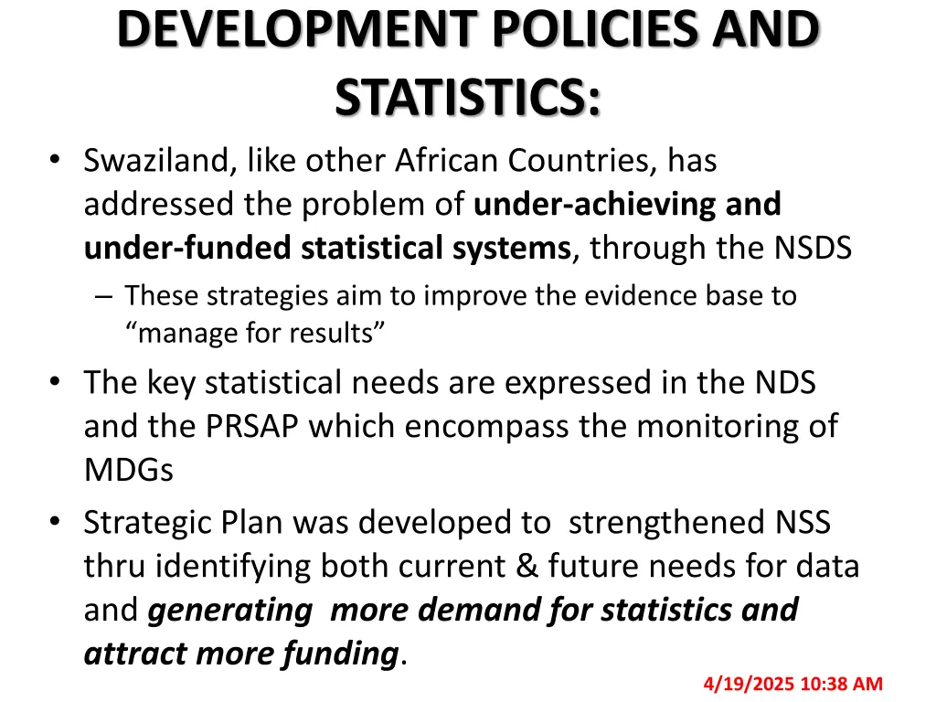 development policies and statistics swaziland