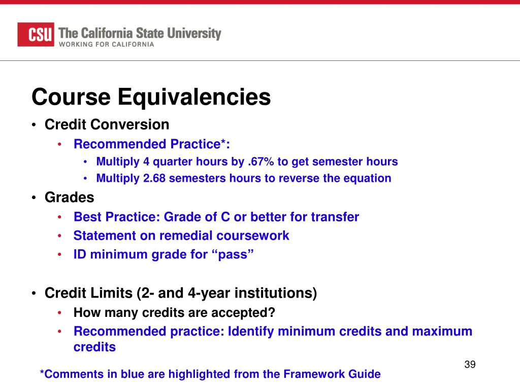 course equivalencies credit conversion