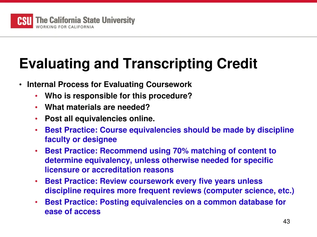 evaluating and transcripting credit 1