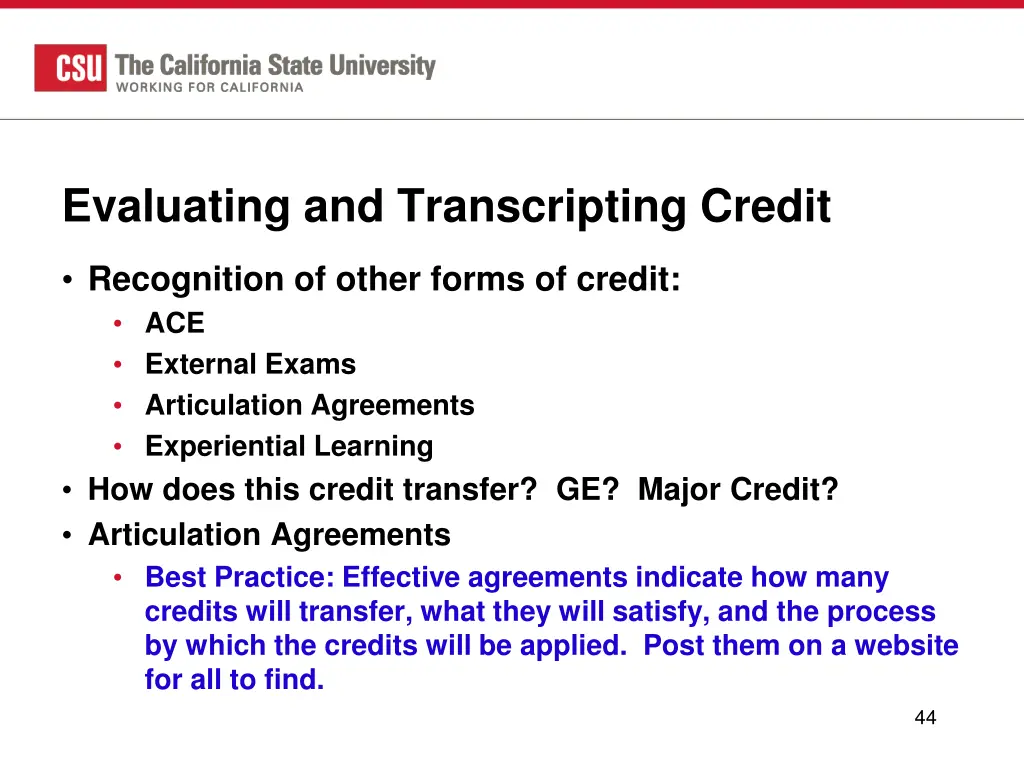 evaluating and transcripting credit 2