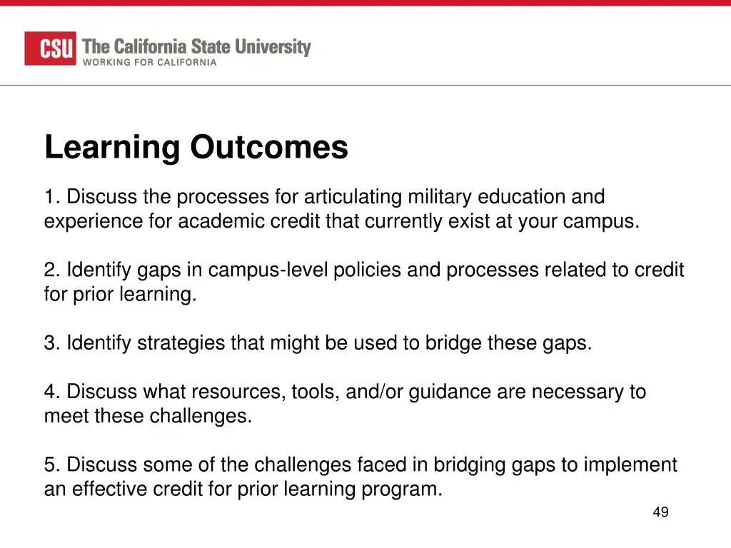 learning outcomes