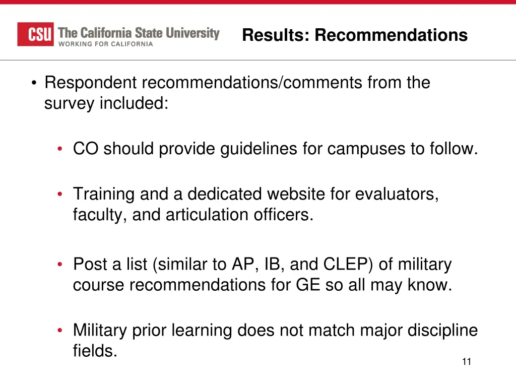results recommendations