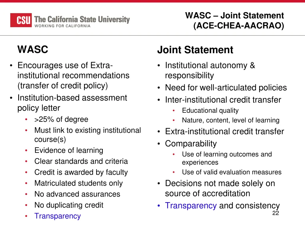 wasc joint statement ace chea aacrao