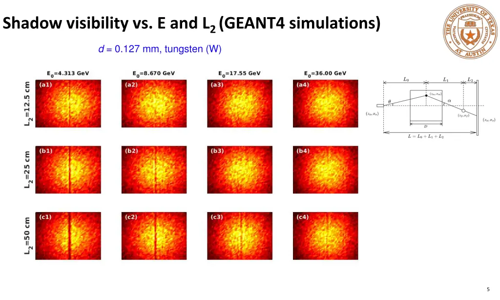 shadow visibility vs e and l 2 geant4 simulations