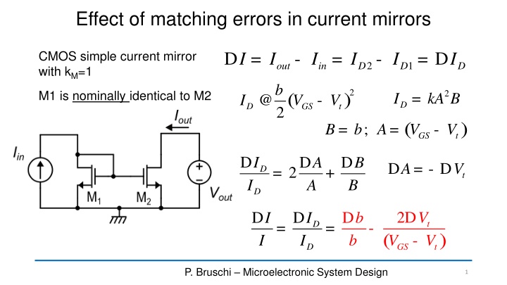 effect of matching errors in current mirrors