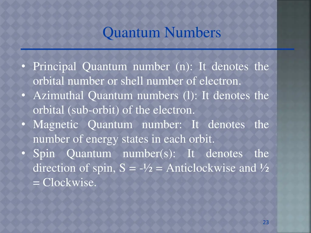 quantum numbers