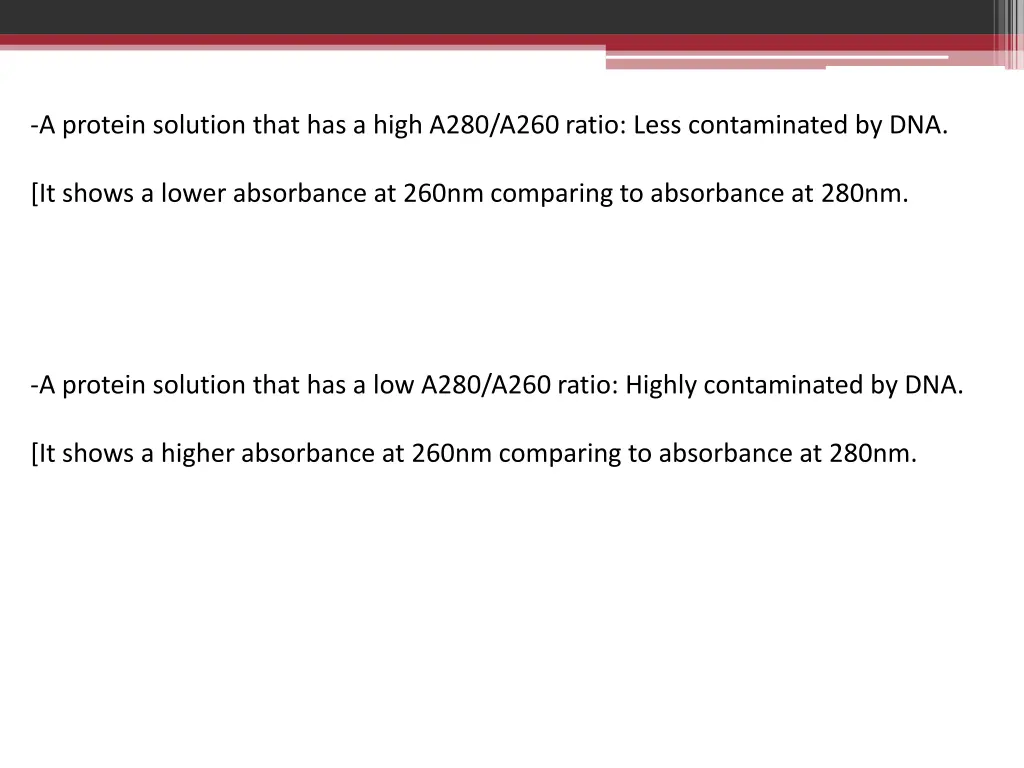 a protein solution that has a high a280 a260