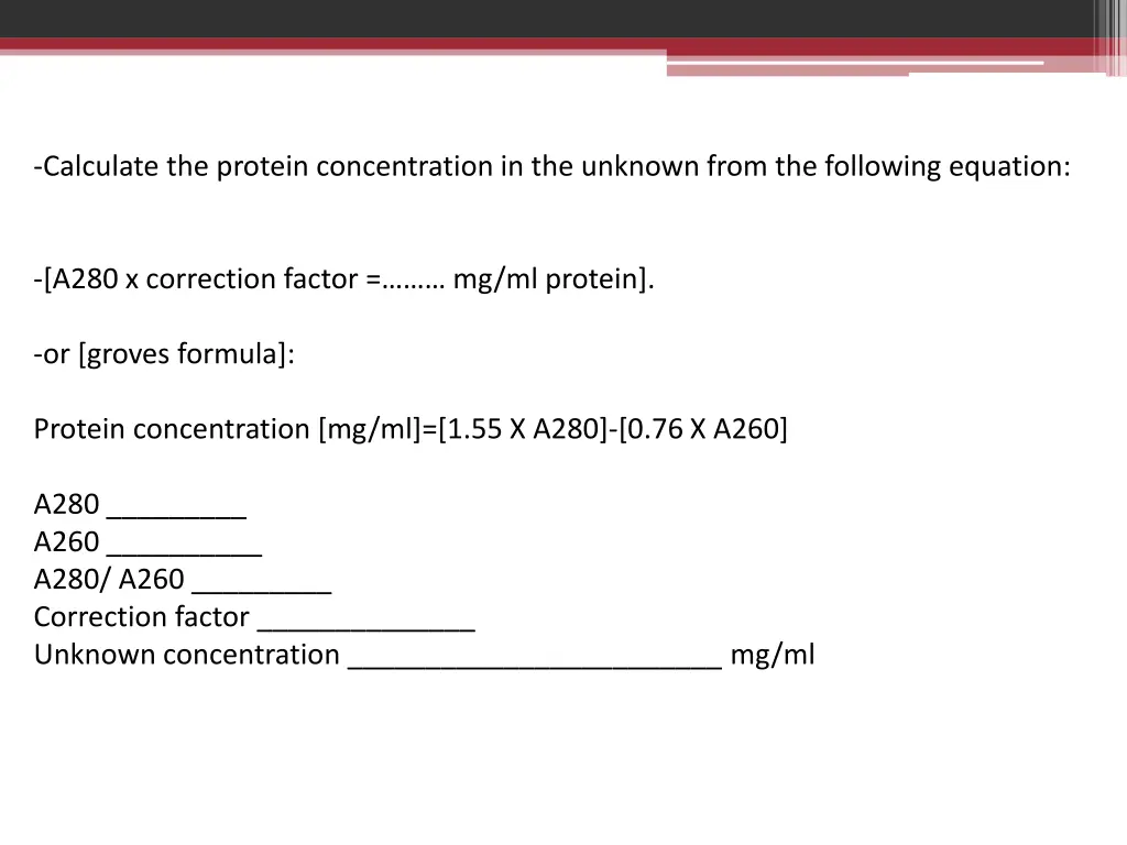 calculate the protein concentration