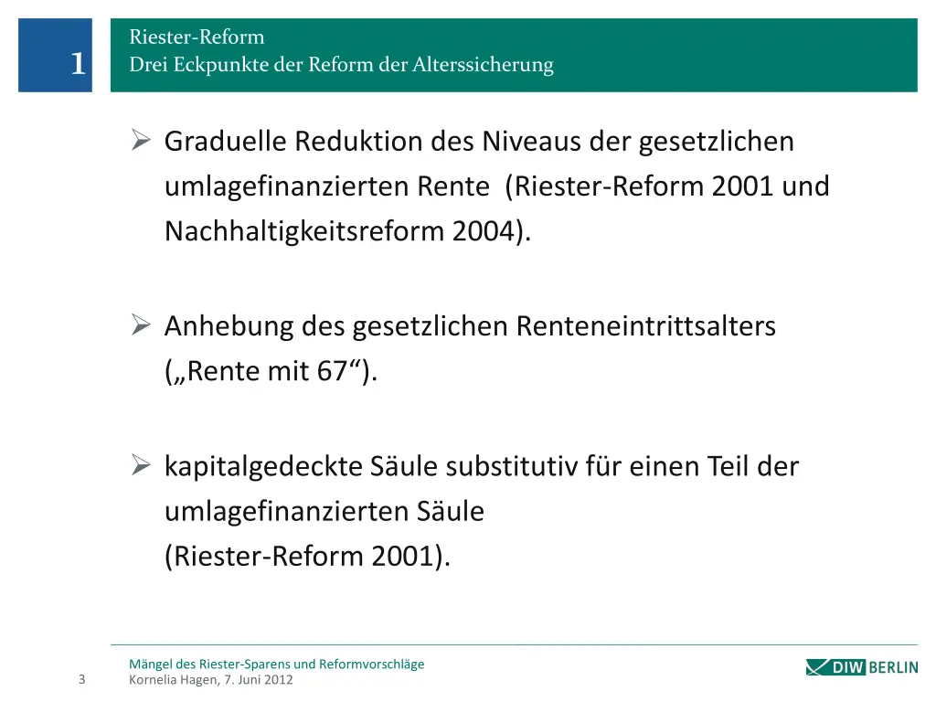 riester reform drei eckpunkte der reform