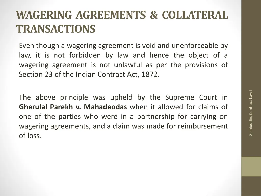 wagering agreements collateral transactions