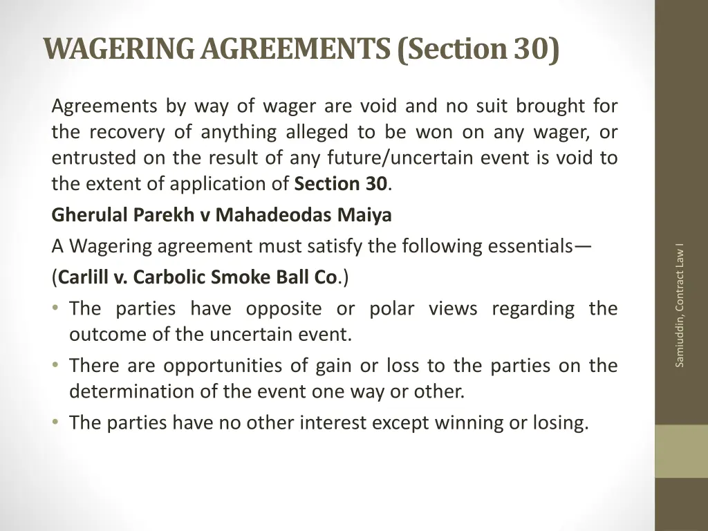 wagering agreements section 30