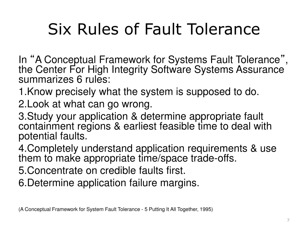 six rules of fault tolerance
