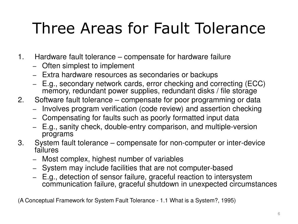 three areas for fault tolerance