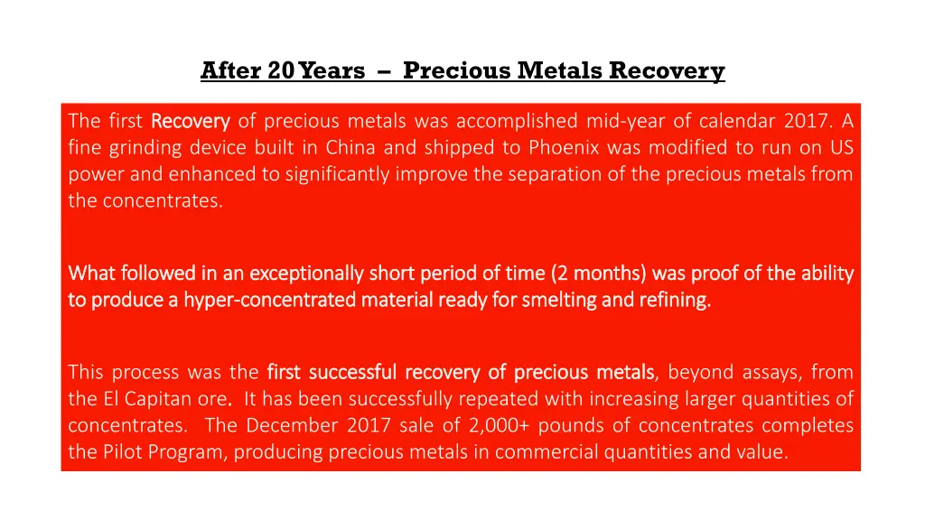 after 20 years precious metals recovery