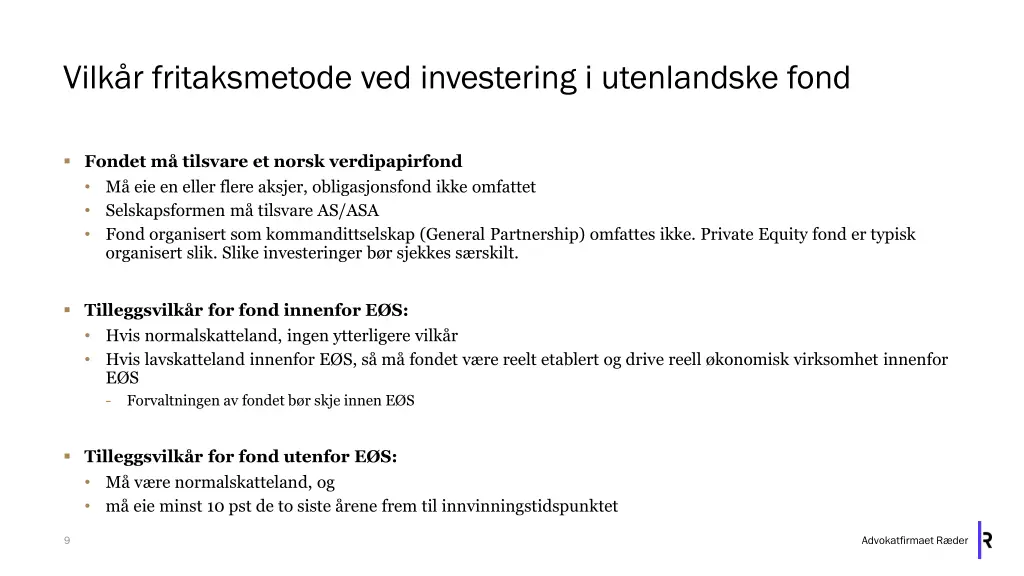 vilk r fritaksmetode ved investering