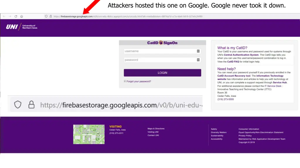 attackers hosted this one on google google never