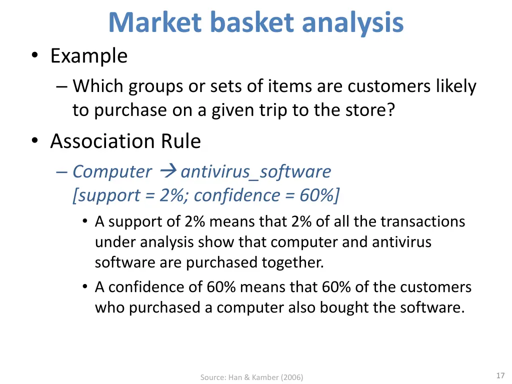 market basket analysis example which groups