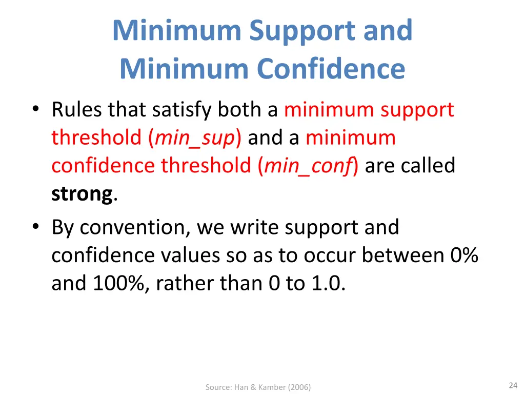 minimum support and minimum confidence