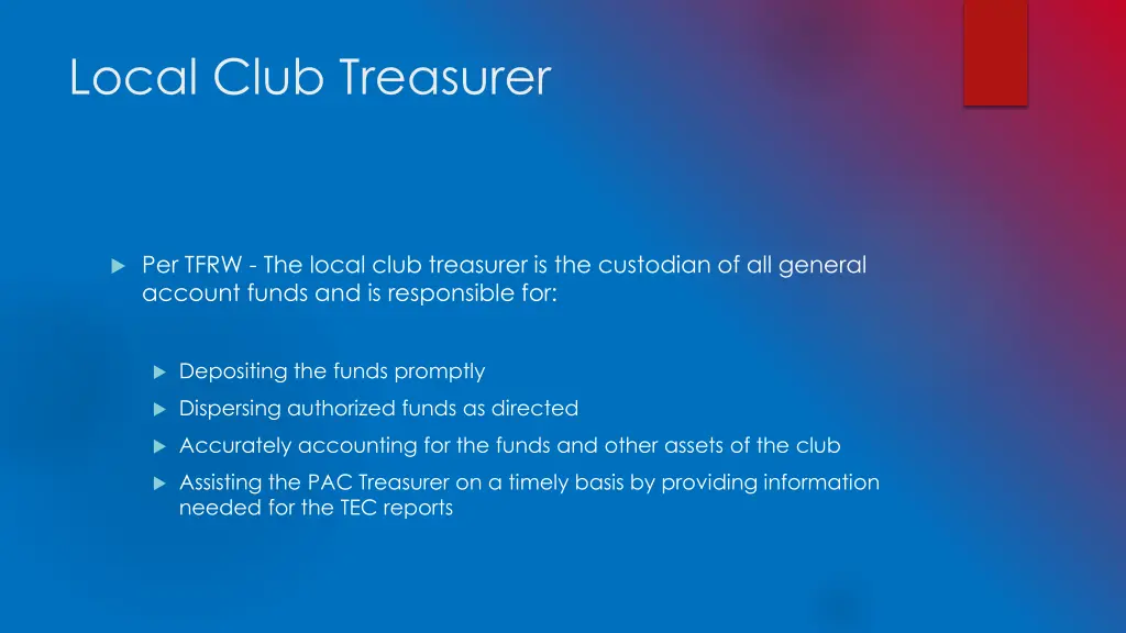 local club treasurer