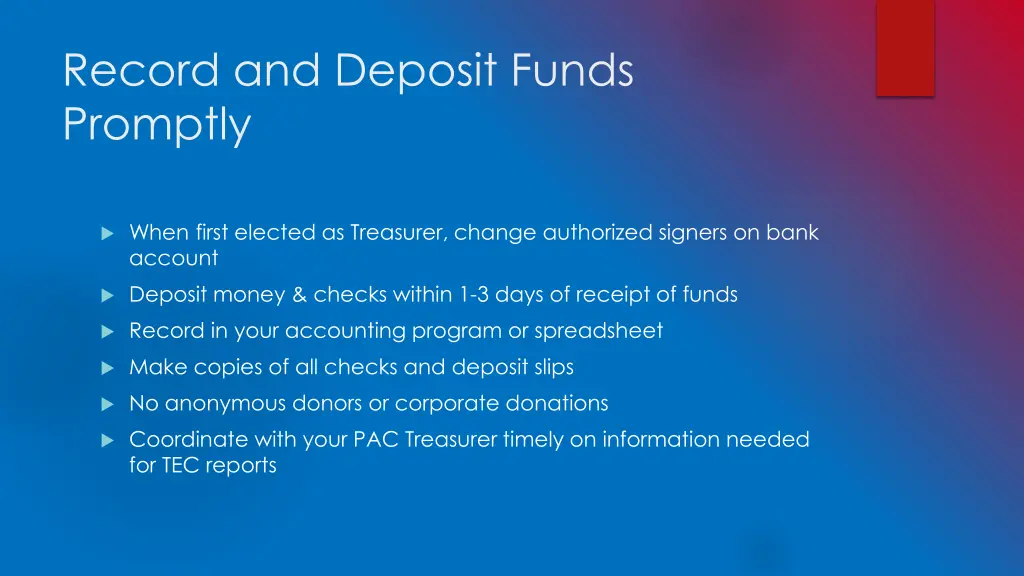 record and deposit funds promptly