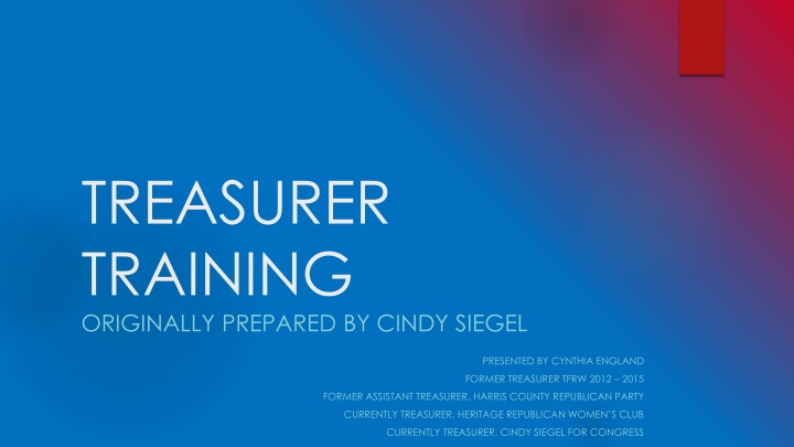 treasurer training originally prepared by cindy