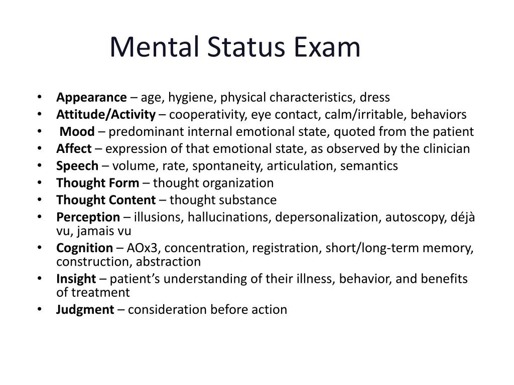 mental status exam
