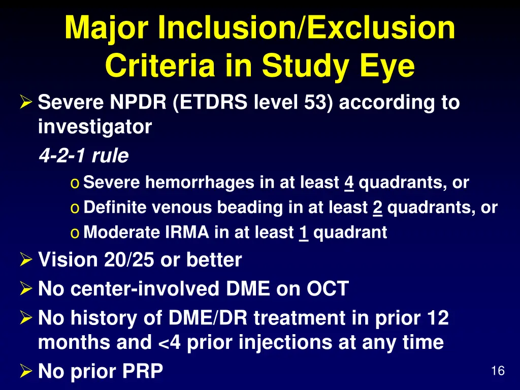 major inclusion exclusion criteria in study