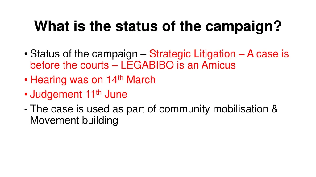 what is the status of the campaign