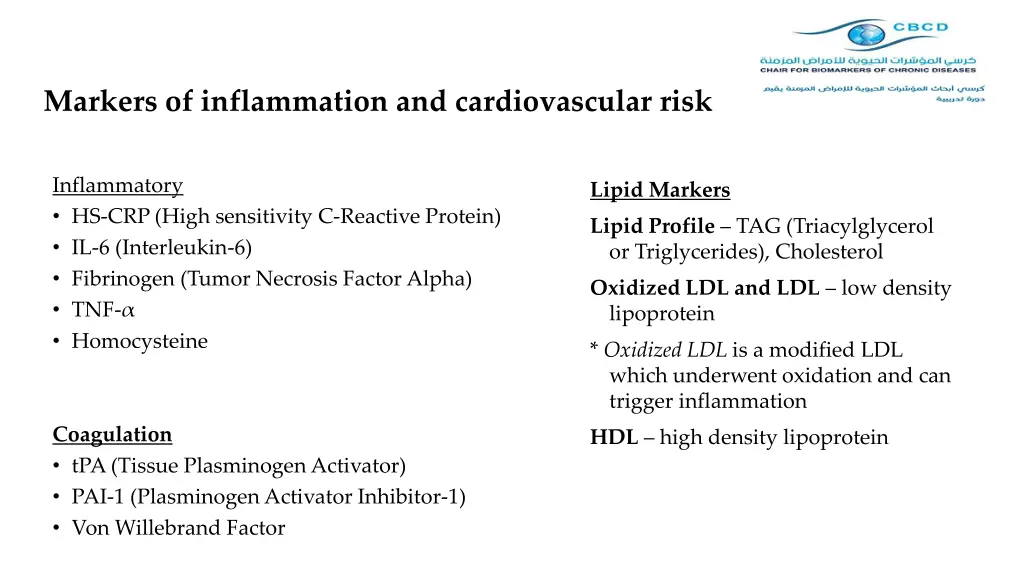 markers of inflammation and cardiovascular risk