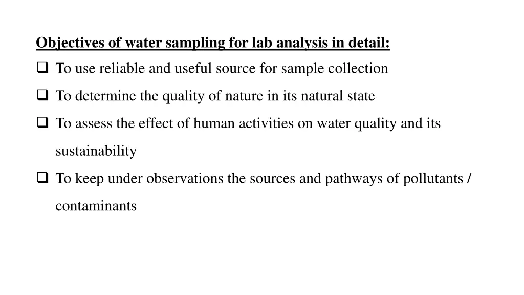 objectives of water sampling for lab analysis