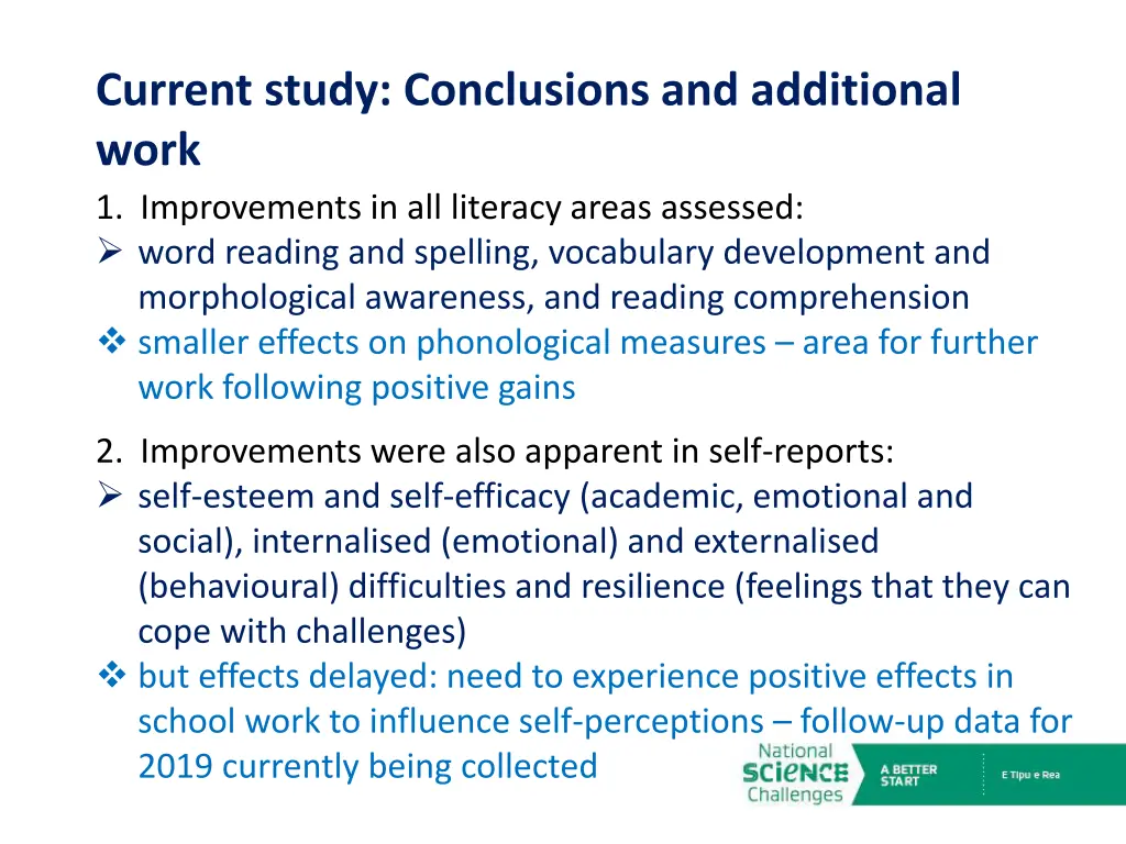 current study conclusions and additional work