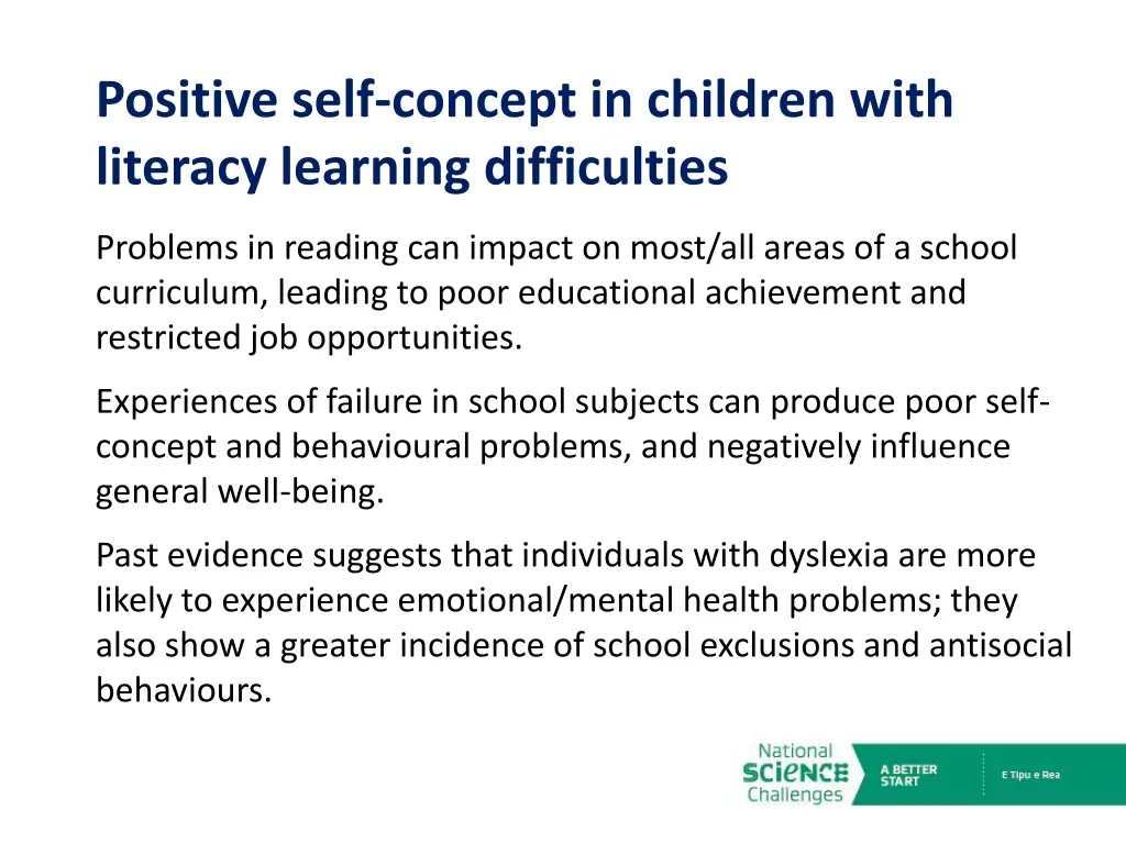 positive self concept in children with literacy