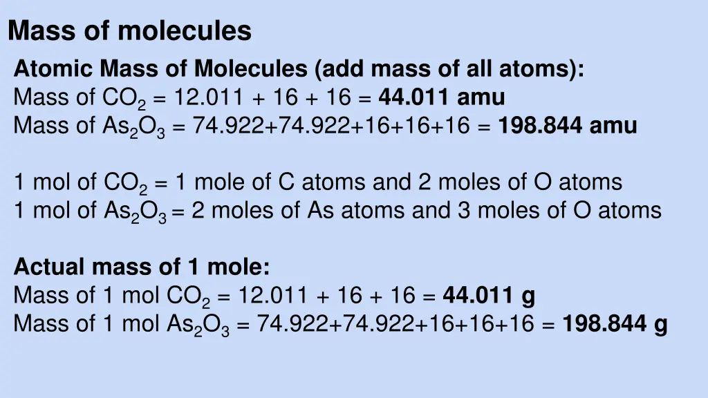 mass of molecules atomic mass of molecules