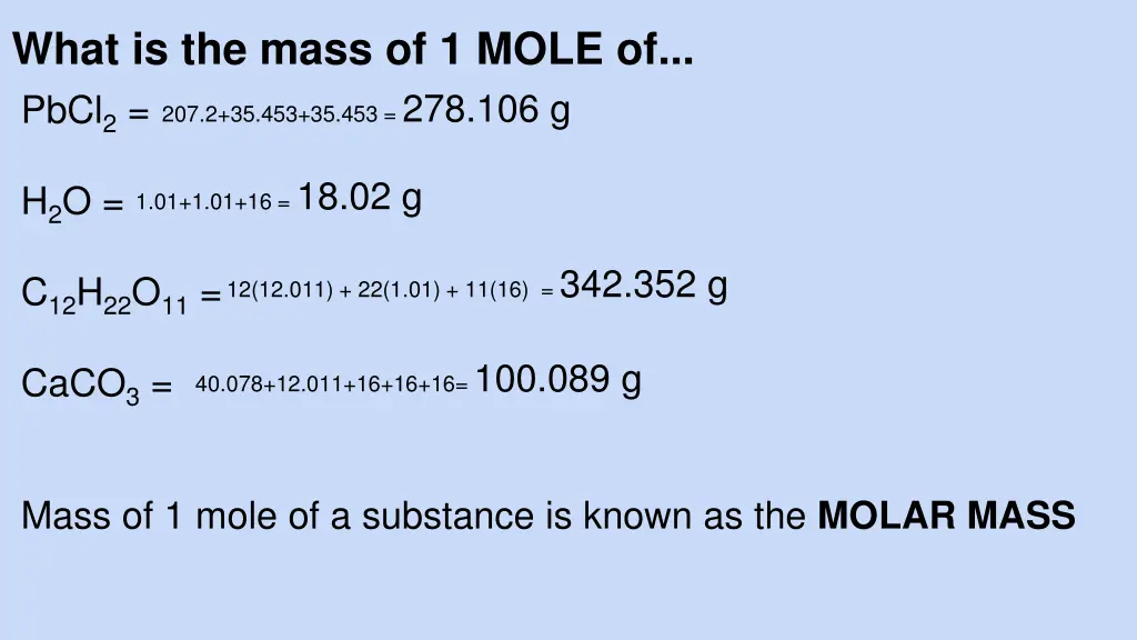 what is the mass of 1 mole of pbcl 2