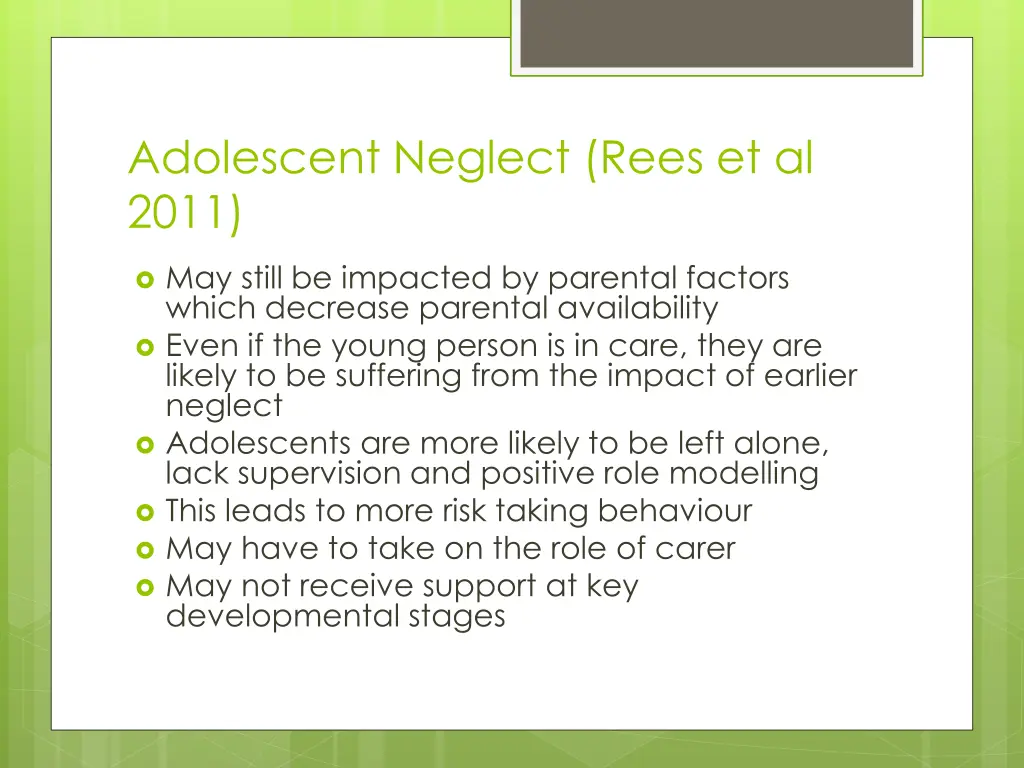 adolescent neglect rees et al 2011