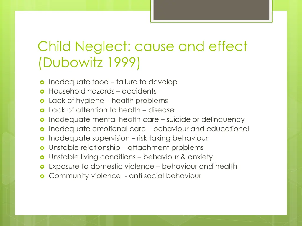 child neglect cause and effect dubowitz 1999