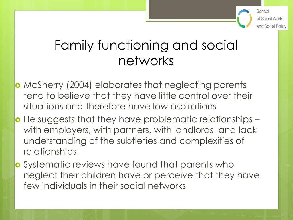 family functioning and social networks