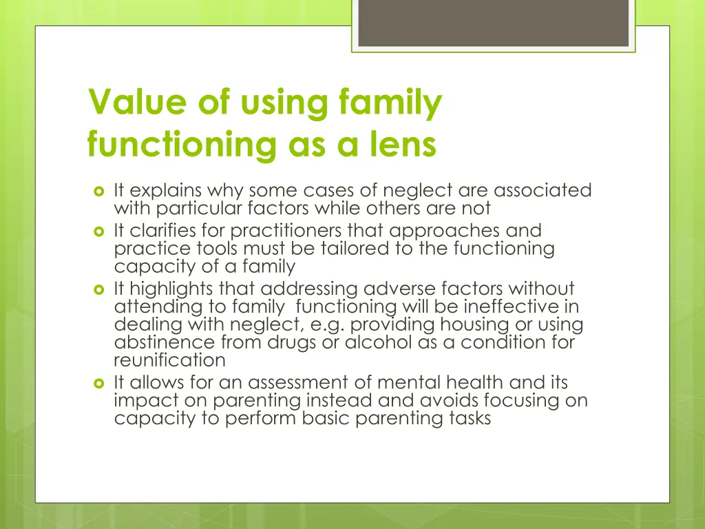 value of using family functioning as a lens