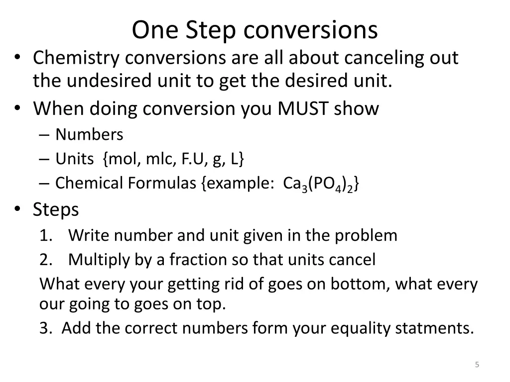 one step conversions chemistry conversions