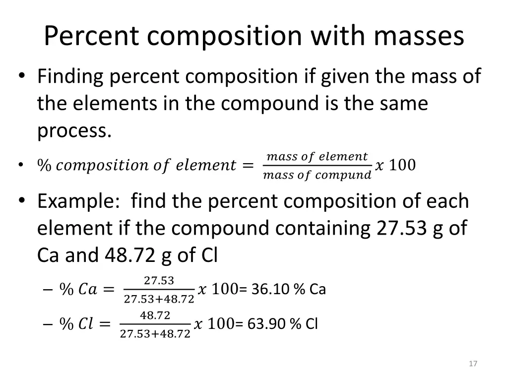 percent composition with masses finding percent