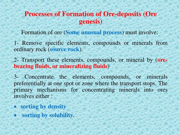processes of formation of ore deposits ore genesis